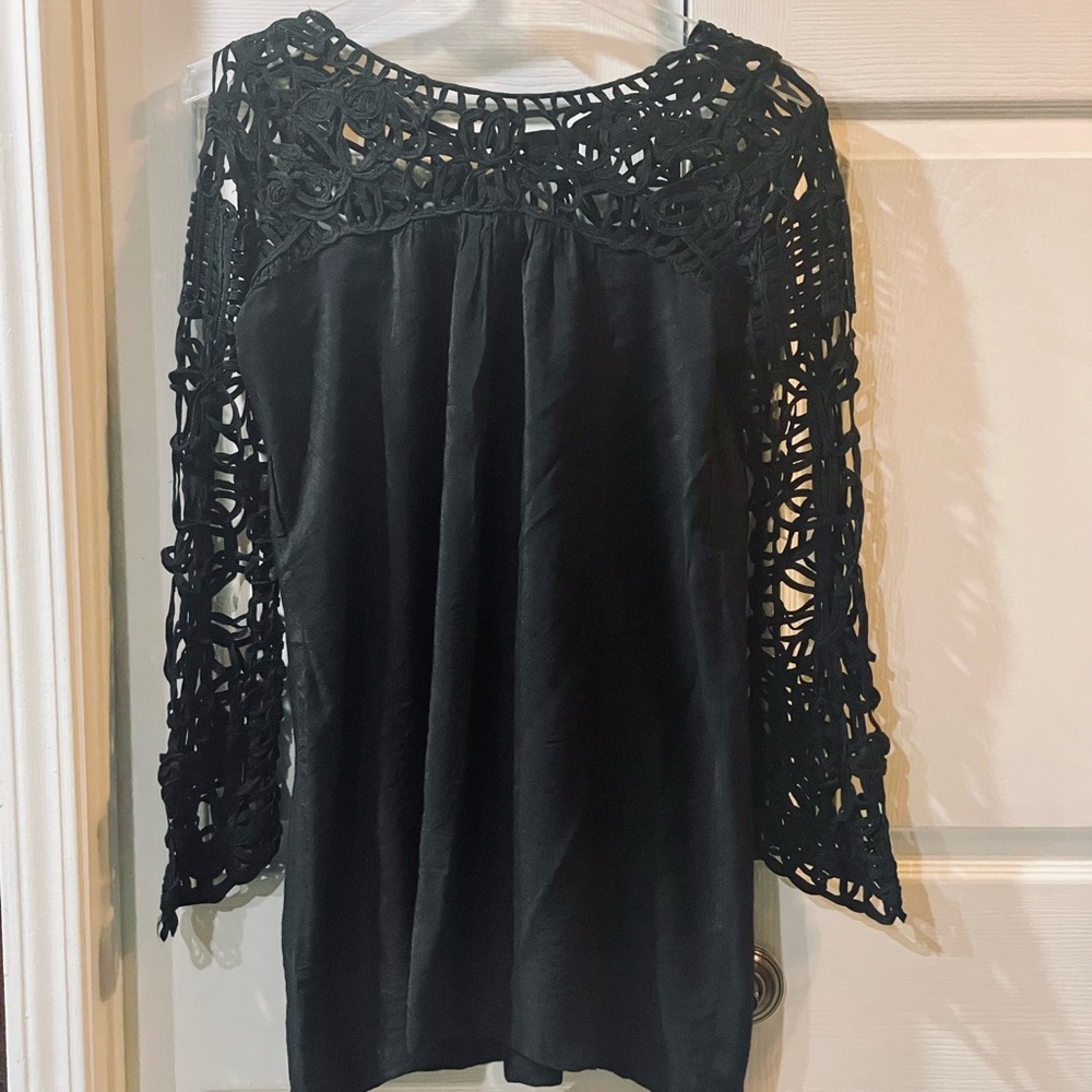 Boutique Black Crochet Sleeved Tunic or Dress